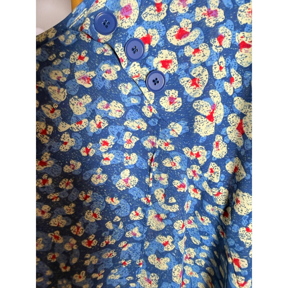Cabi Blouse Women Large Blue Polyester Floral Animal Print Button Shoulder - Picture 4 of 7